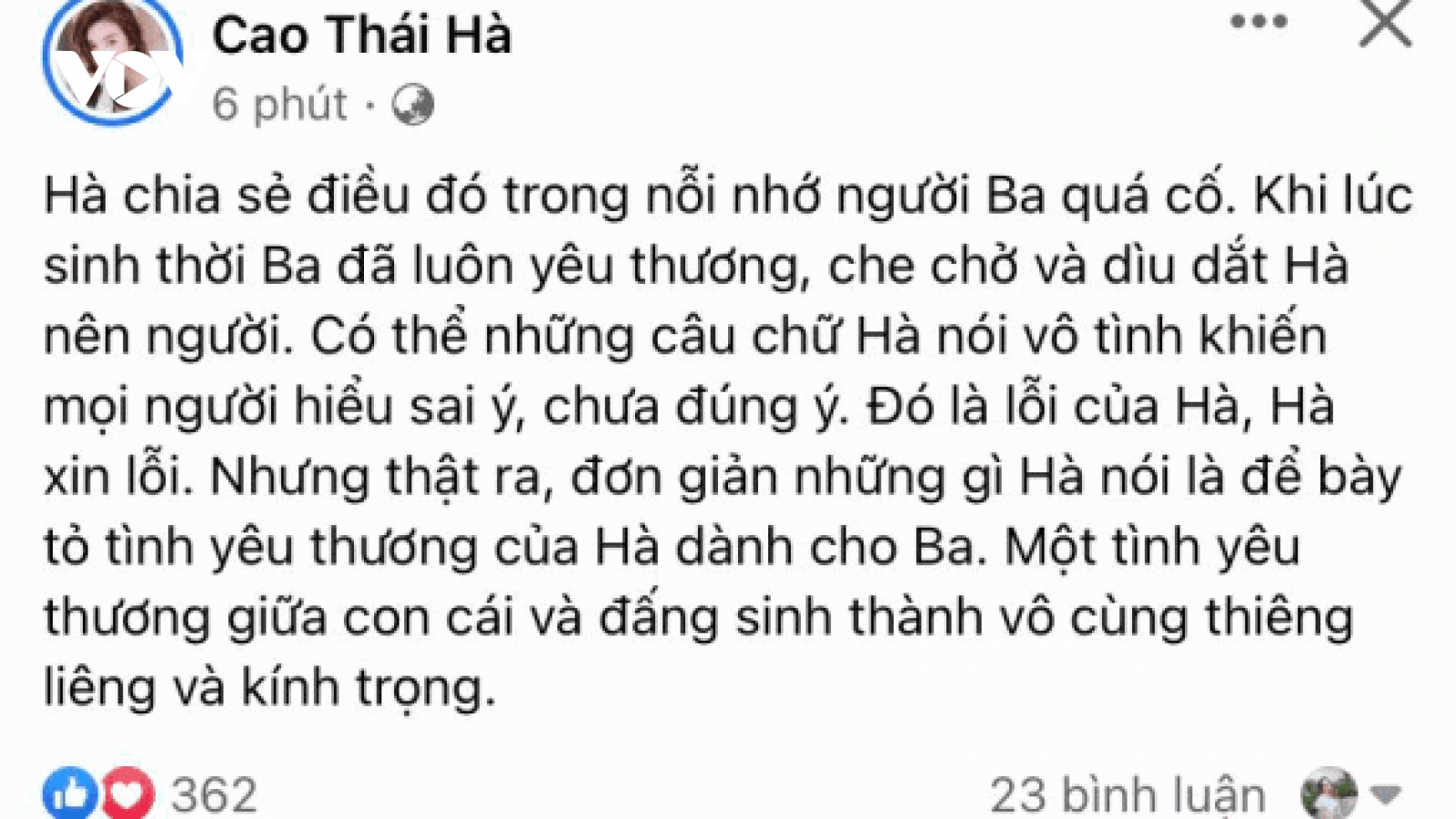 Chuyện showbiz: Cao Thái Hà xin lỗi vì phát ngôn mong "là vợ chồng" với ba ở kiếp sau