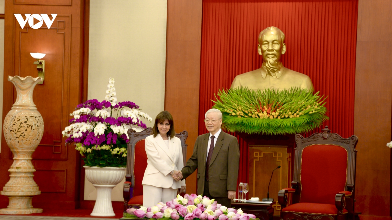 Tổng Bí thư Nguyễn Phú Trọng tiếp Tổng thống Hy Lạp Katerina Sakellaropoulou