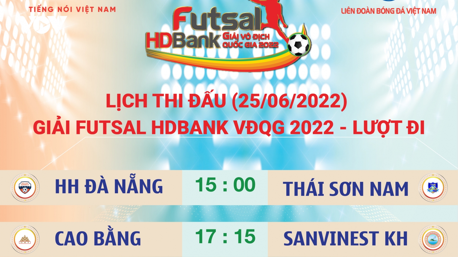 Lịch thi đấu Futsal HDBank VĐQG 2022 ngày 25/6