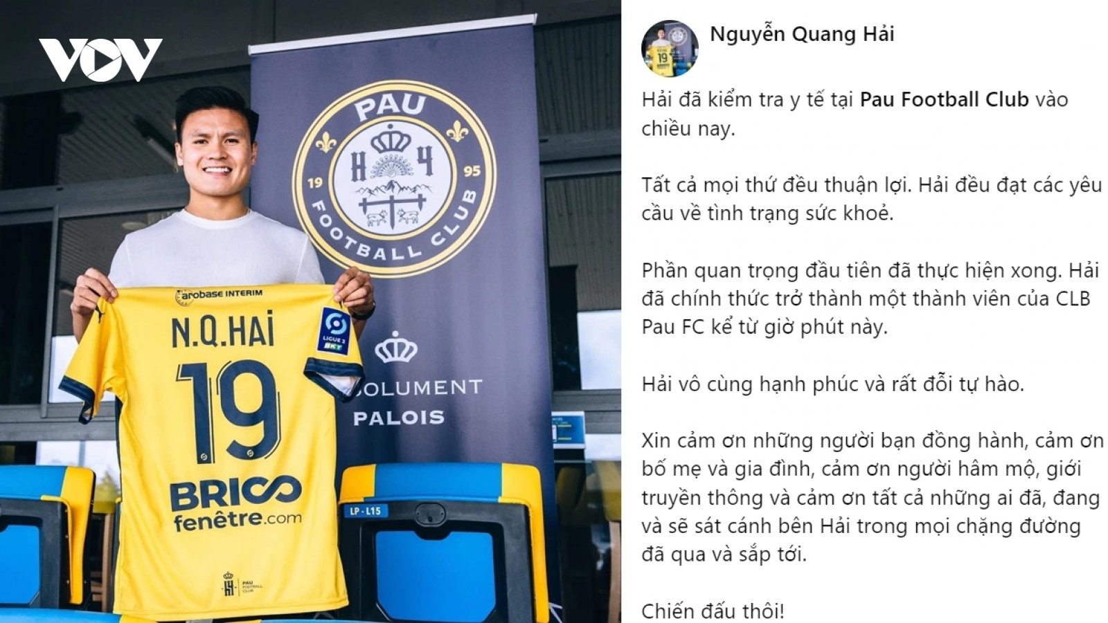 Quang Hải viết “tâm thư” khi chính thức gia nhập Pau FC