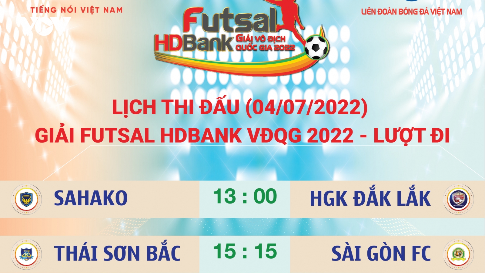 Lịch thi đấu Futsal HDBank VĐQG 2022 ngày 4/7