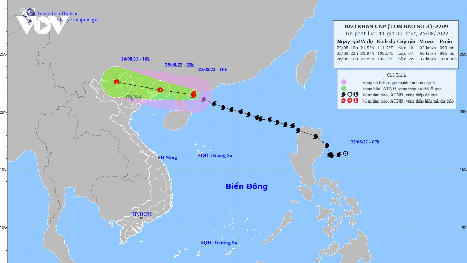 Bão số 3 cách Móng Cái (Quảng Ninh) khoảng 350km về phía Đông