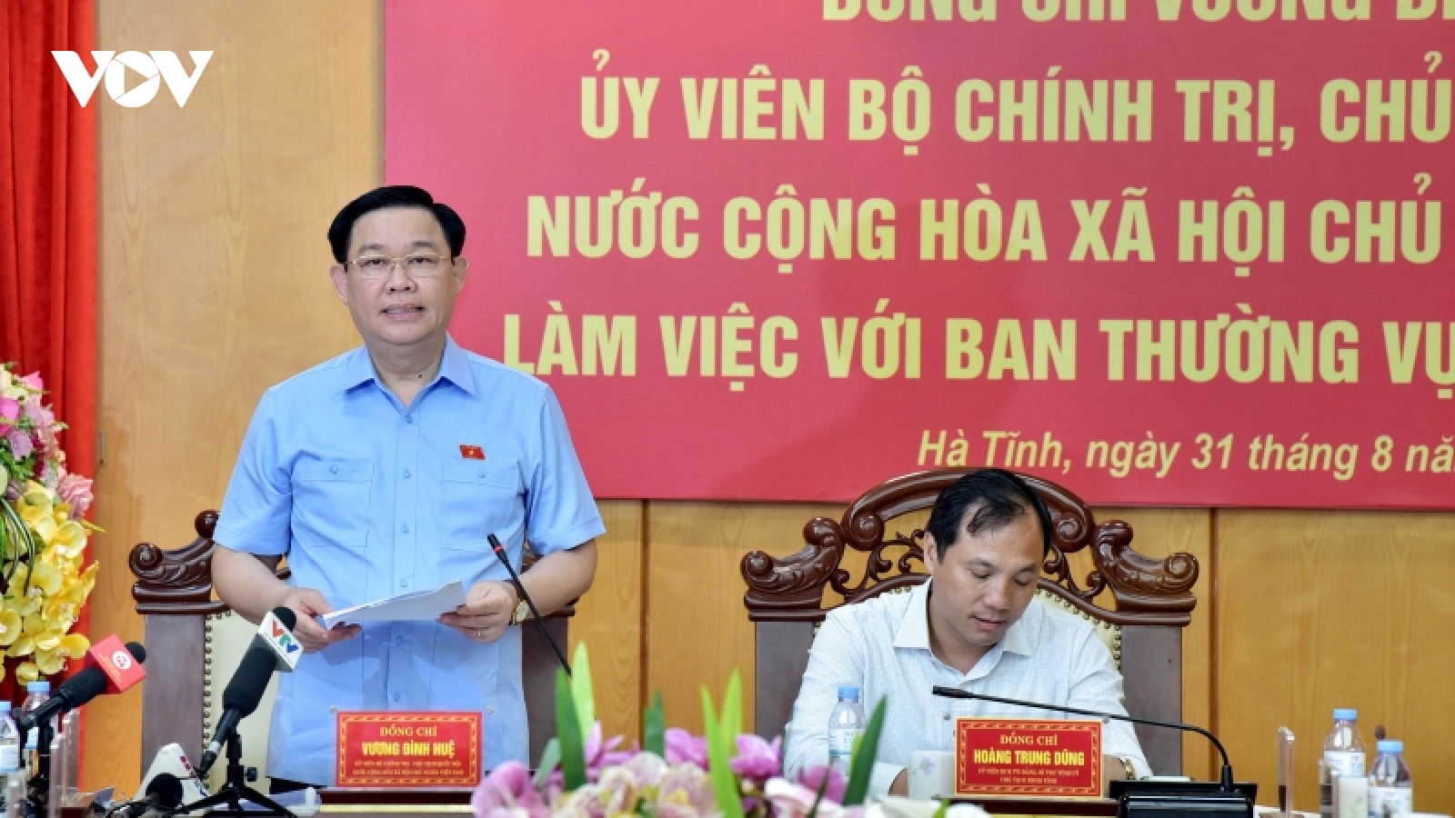 Chủ tịch Quốc hội Vương Đình Huệ làm việc với Tỉnh ủy Hà Tĩnh