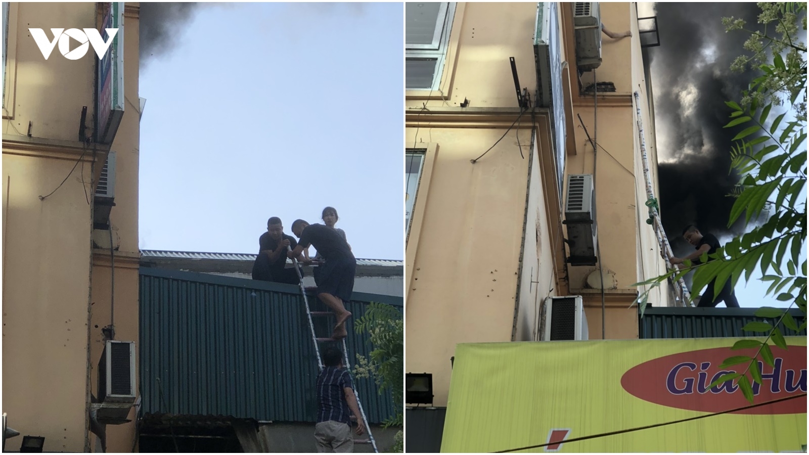 Giải cứu thành công 2 người mắc kẹt trong đám cháy ở Cầu Giấy, Hà Nội