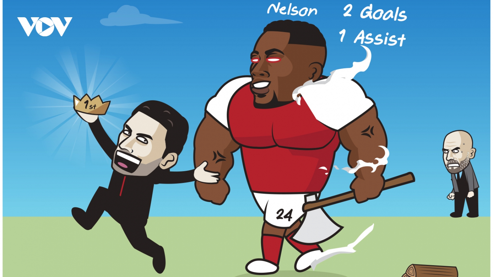 Biếm họa 24h: "Chiến thần" Nelson giúp Arsenal vững ngôi đầu Ngoại hạng Anh