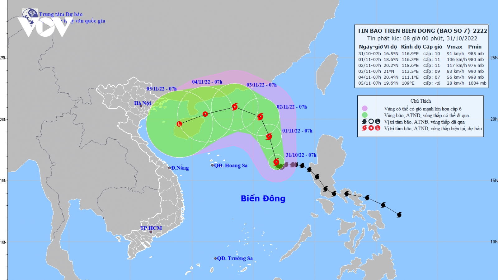Bão số 7 cách Hoàng Sa khoảng 580km, giật cấp 12