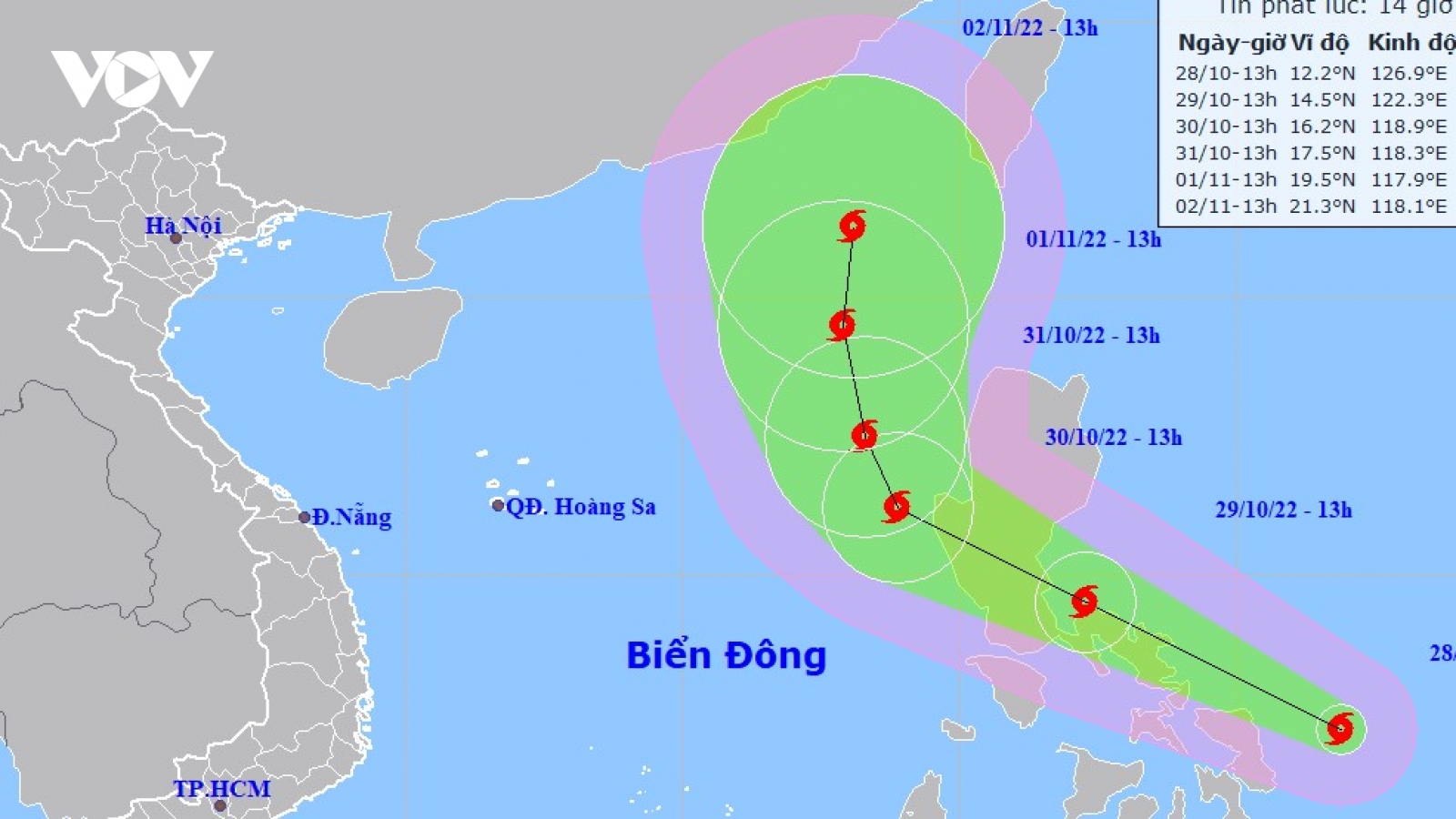 Bão Nalgae tiến gần khu vực biển Đông