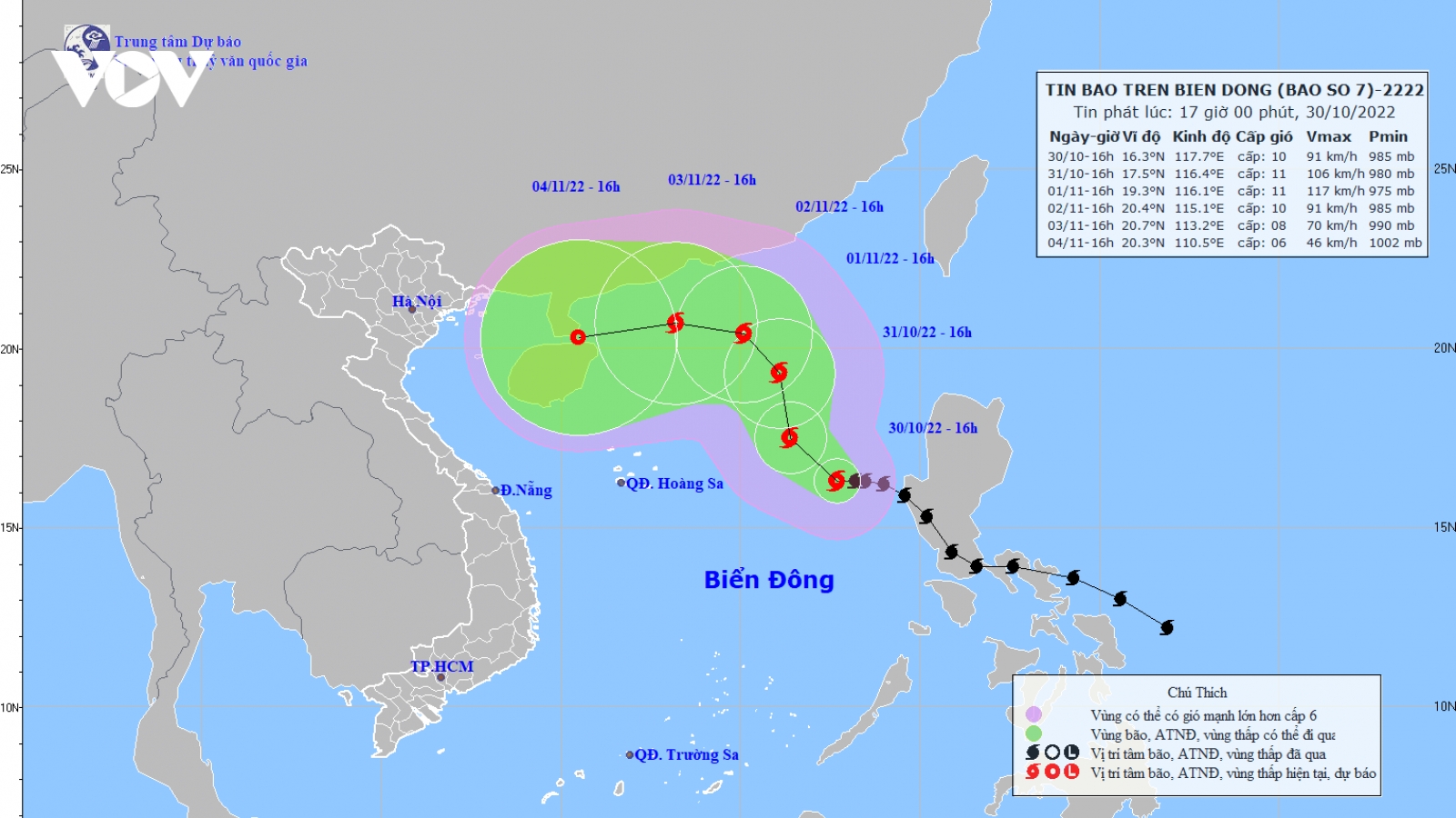 Bão số 7 tiếp tục mạnh lên, cách quần đảo Hoàng Sa 490km