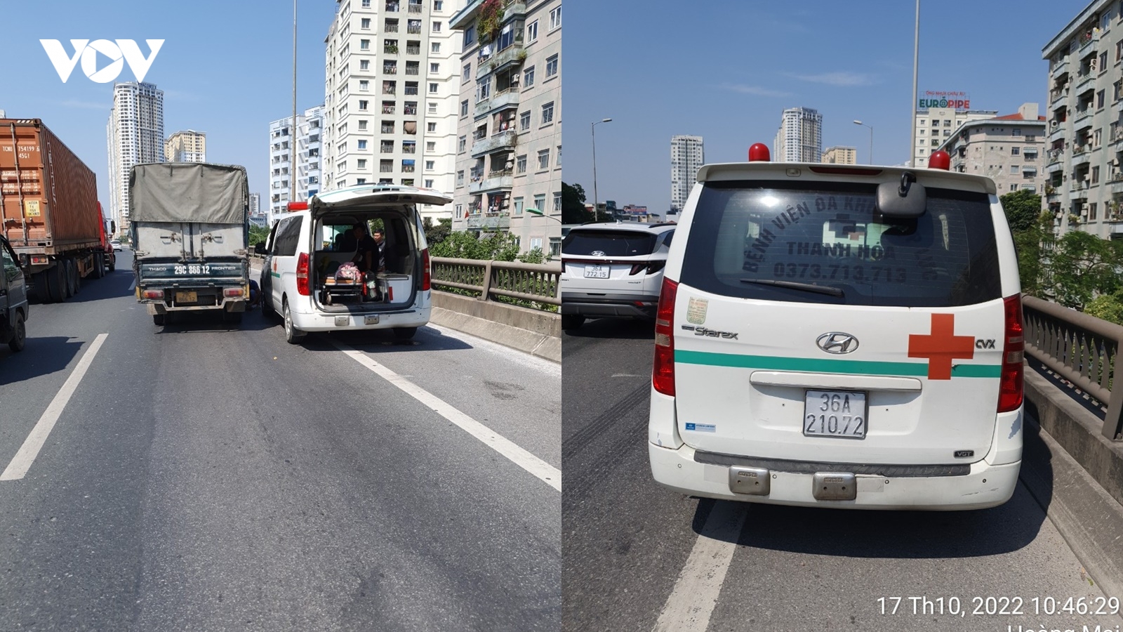 Xe cấp cứu từ Thanh Hóa ra Hà Nội gặp sự cố trên đường vành đai 3