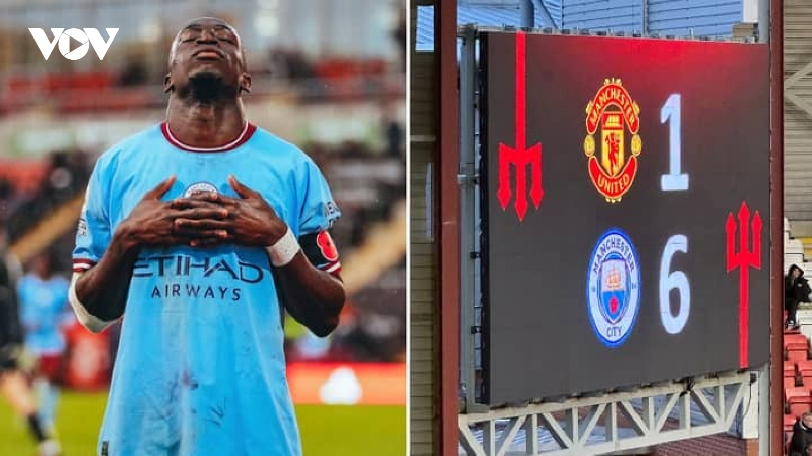 Sao trẻ Man City ăn mừng như Cristiano Ronaldo khi lập poker vào lưới MU