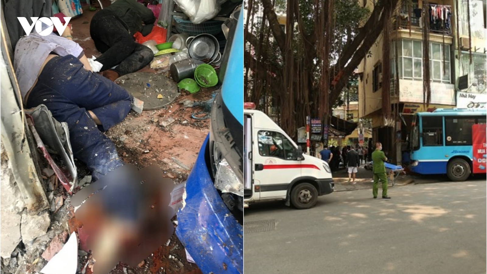 Xe buýt mất lái đâm vào quán ăn ở Hà Nội, 3 người bị thương nặng