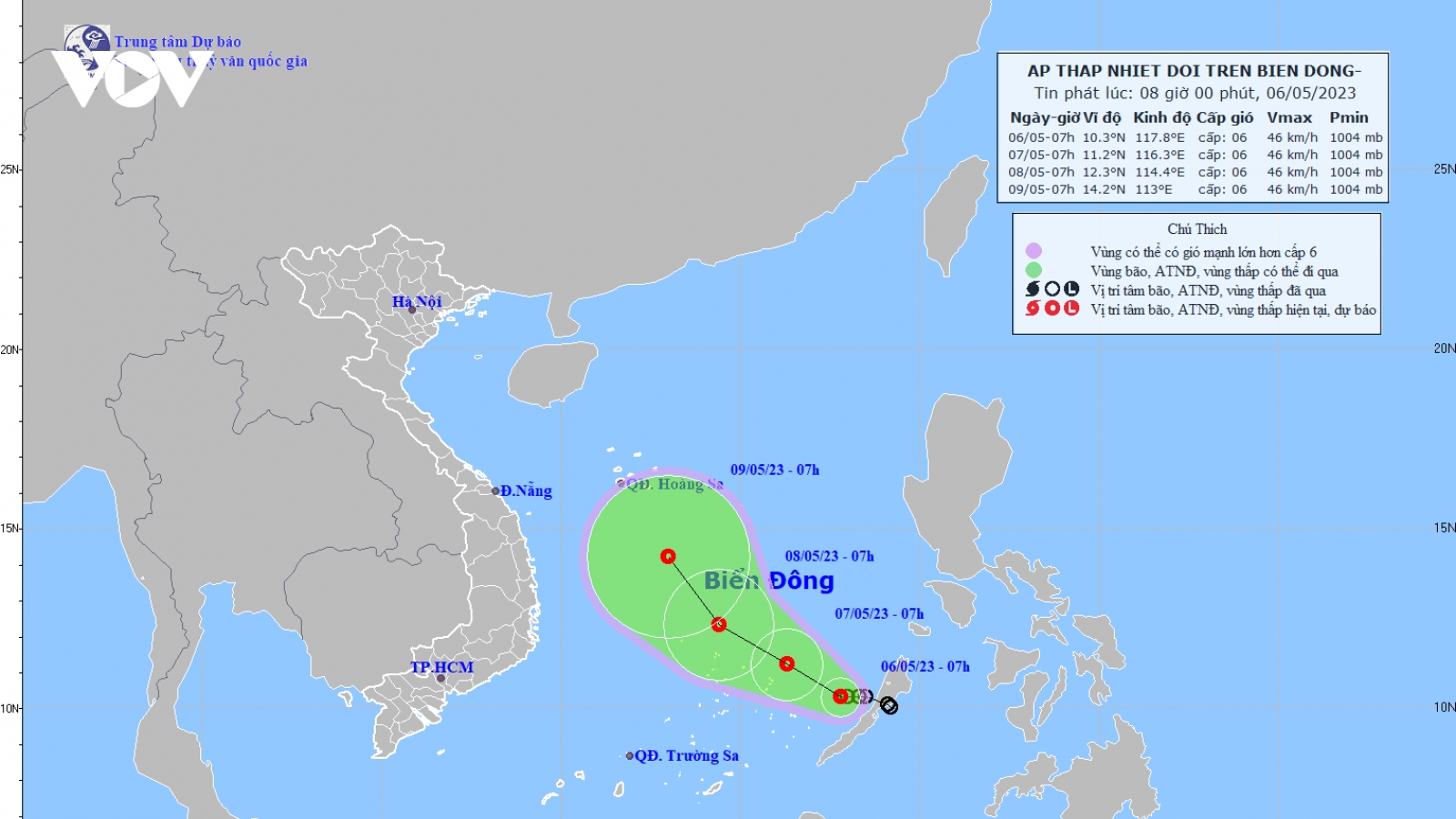Áp thấp nhiệt đới cách đảo Song Tử Tây khoảng 400km về phía Đông Đông Nam