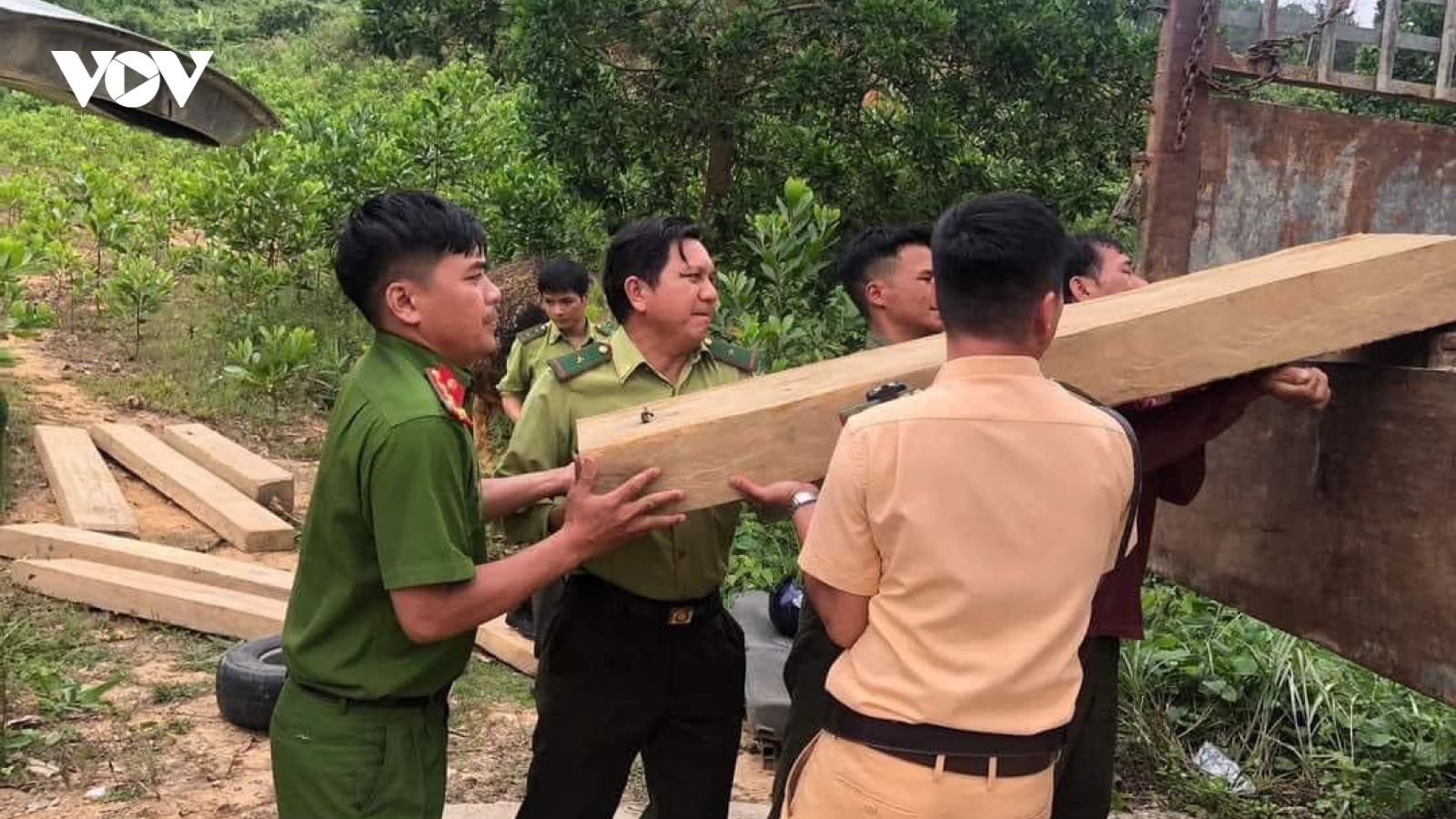 Truy tìm chủ nhân hai xe ô tô chở gỗ lậu ở Quảng Ngãi