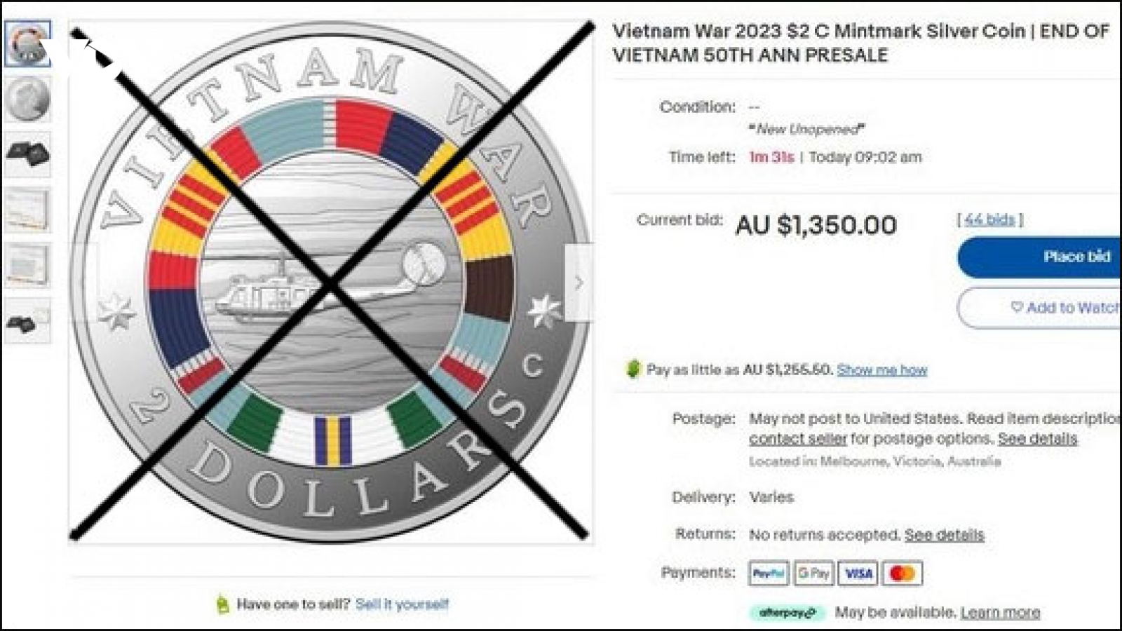 Các sàn thương mại điện tử phải gỡ vật phẩm, đồng 2 AUD có hình “cờ vàng”