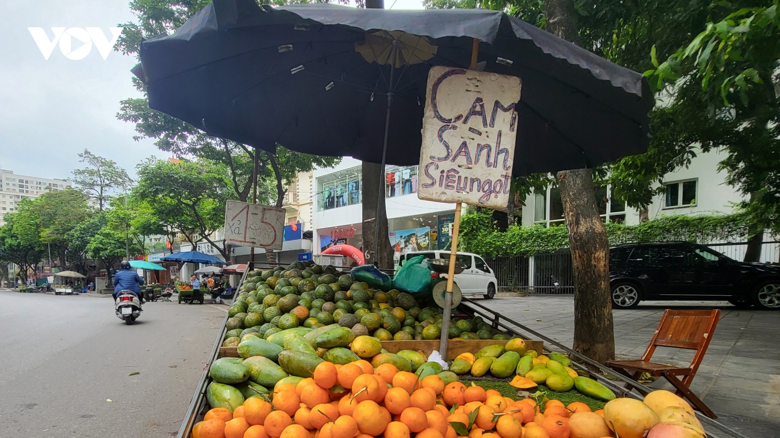 Xe hàng hoa quả kềnh càng, lấn chiếm đường phố Hà Nội để kinh doanh