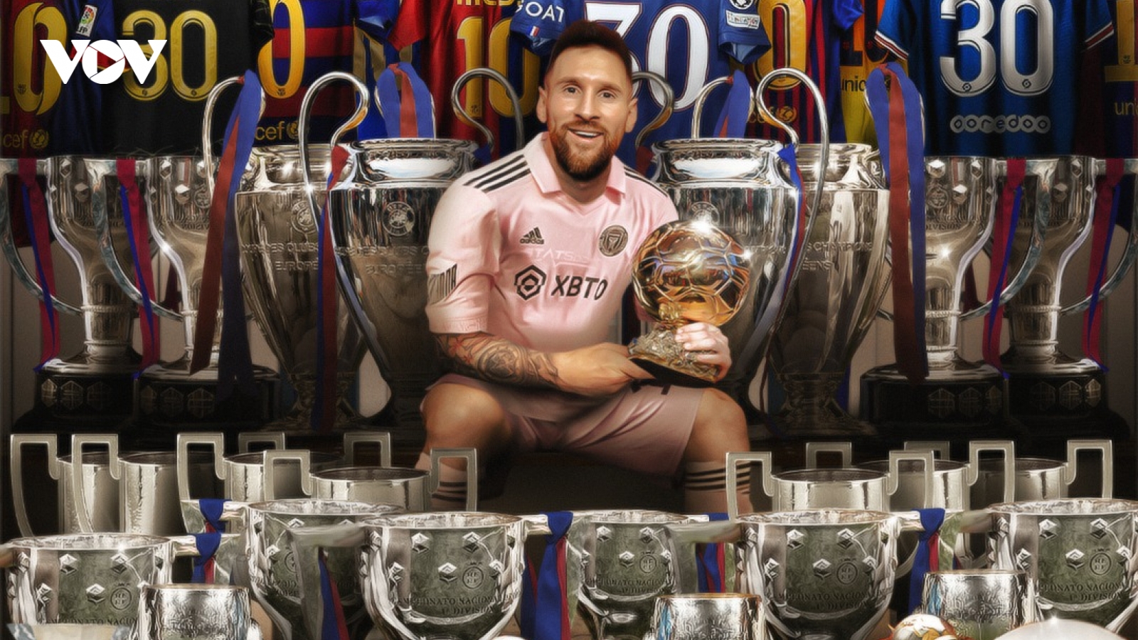 Biếm họa 24h: Messi mang theo bộ sưu tập danh hiệu đồ sộ sang Mỹ chơi bóng