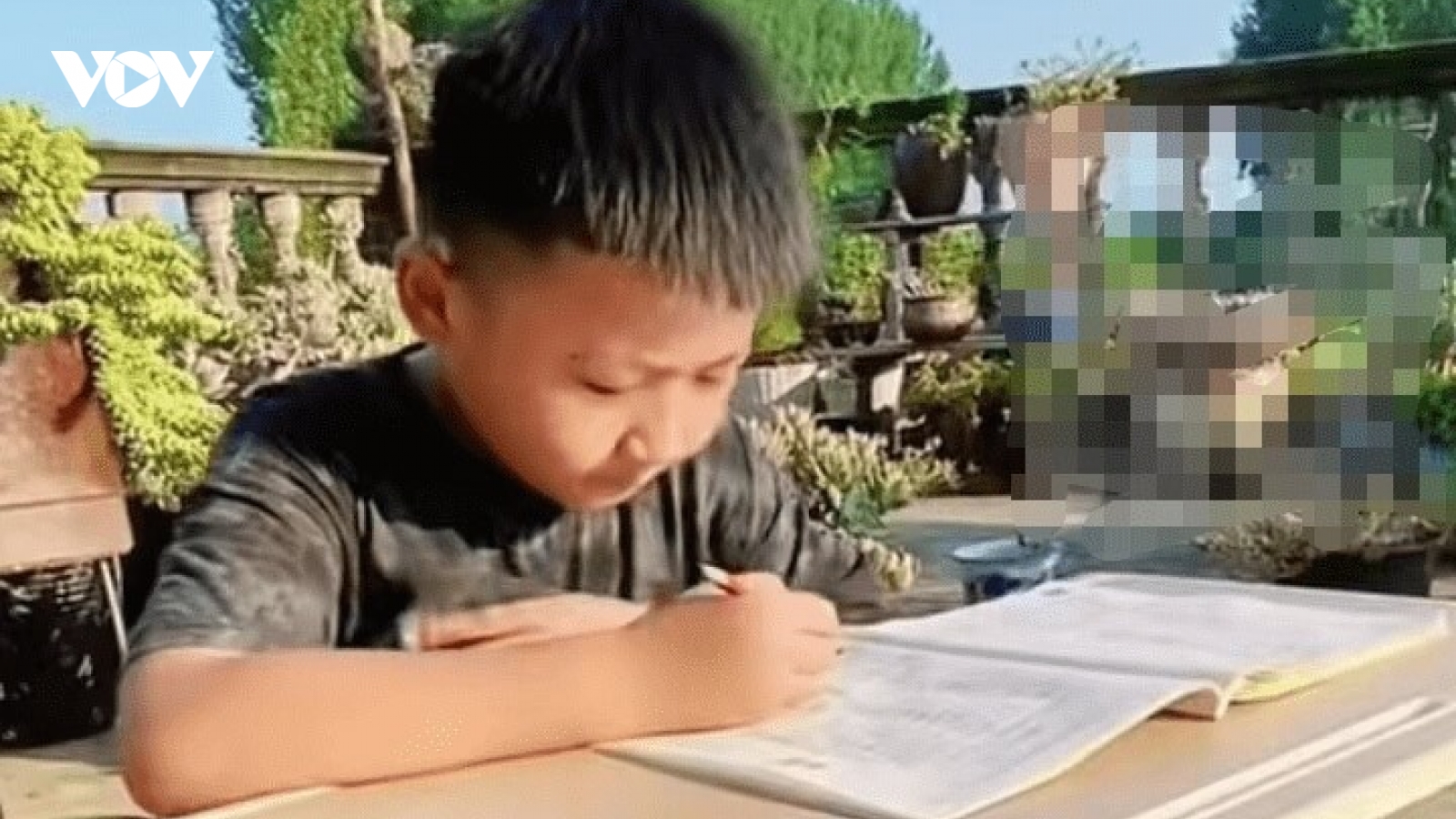Bà mẹ hứng "mưa gạch đá" khi bắt con làm bài dưới trời nắng gắt