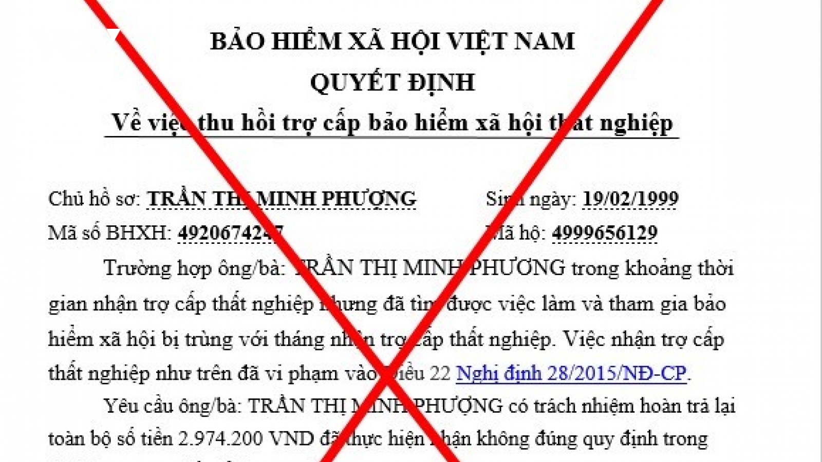 Giả danh cơ quan Bảo hiểm xã hội Việt Nam lừa đảo thu hồi trợ cấp thất nghiệp