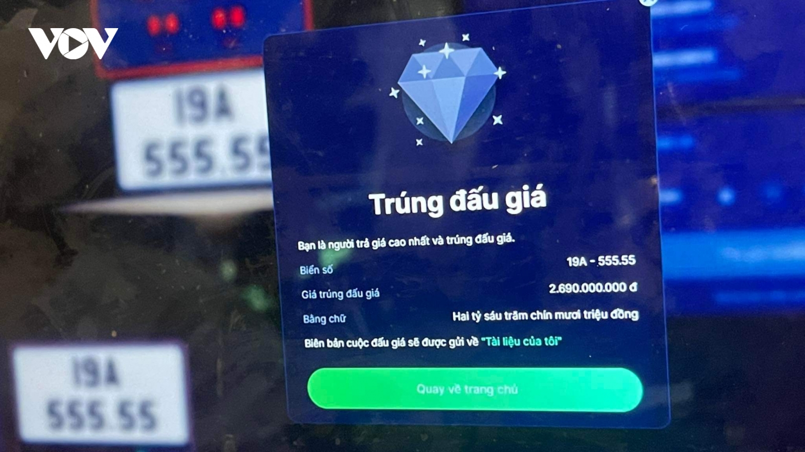 Biển số xe 19A-555.55 được đấu giá tới 2,69 tỉ đồng