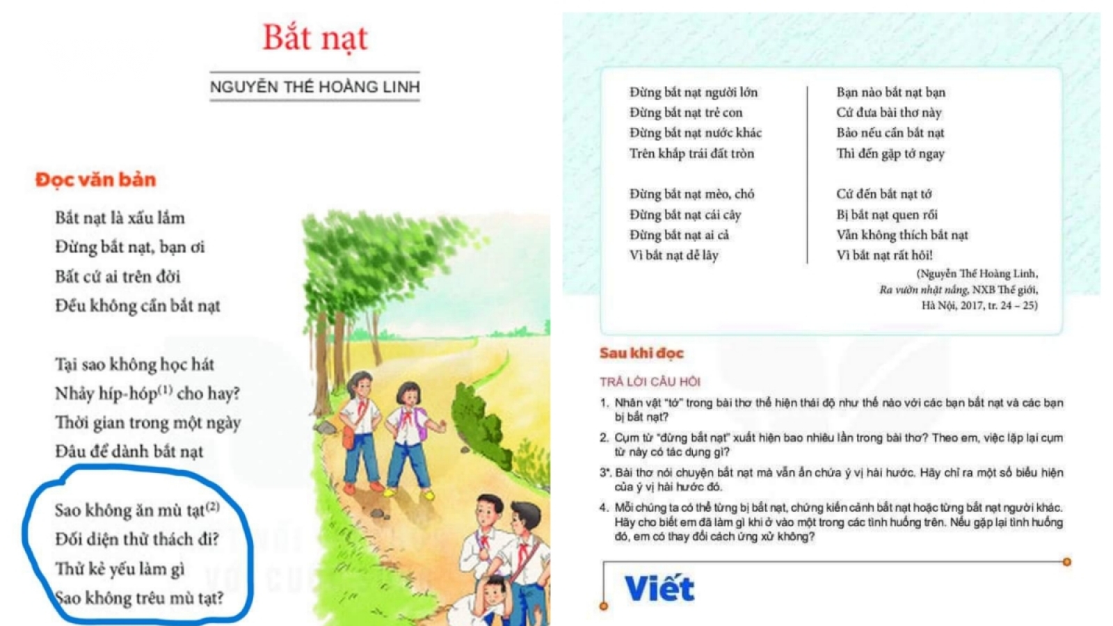 Bài thơ "Bắt nạt" trong sách Ngữ văn lớp 6 lại bị chê ngây ngô