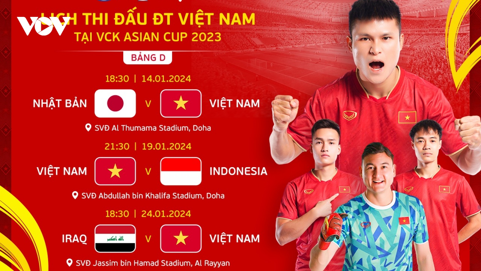 Lịch thi đấu chính thức của ĐT Việt Nam tại Asian Cup 2023