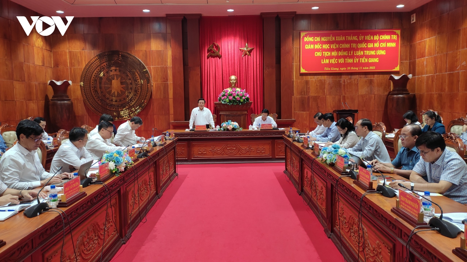 Ủy viên Bộ Chính trị Nguyễn Xuân Thắng làm việc tại Tiền Giang