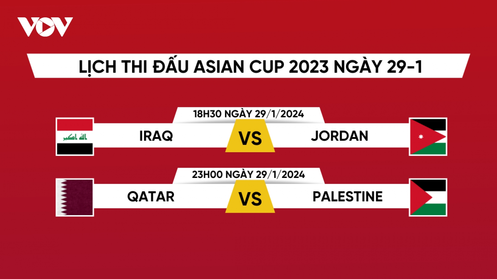 Lịch thi đấu và trực tiếp Asian Cup 2023 hôm nay 29/1