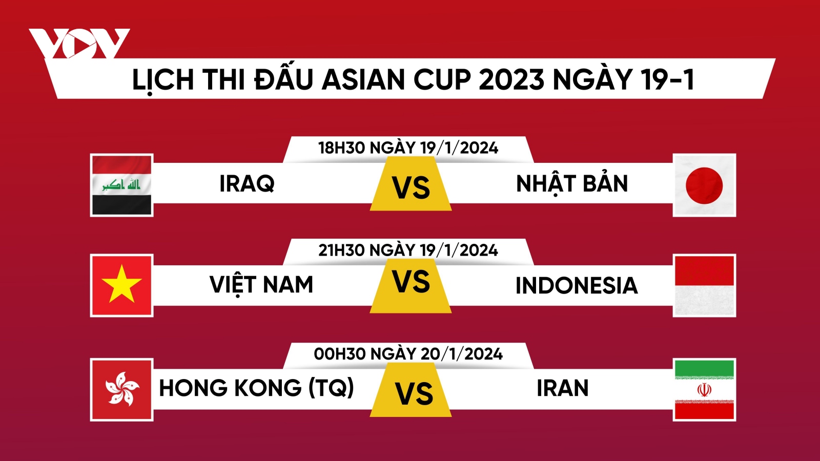 Lịch thi đấu và trực tiếp Asian Cup 2023 hôm nay 19/1: ĐT Việt Nam gặp Indonesia