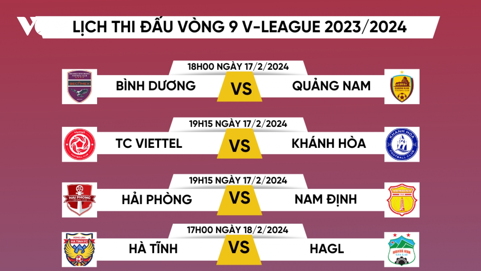 Lịch thi đấu vòng 9 V-League 2023/2024: Căng ở hai đầu bảng xếp hạng