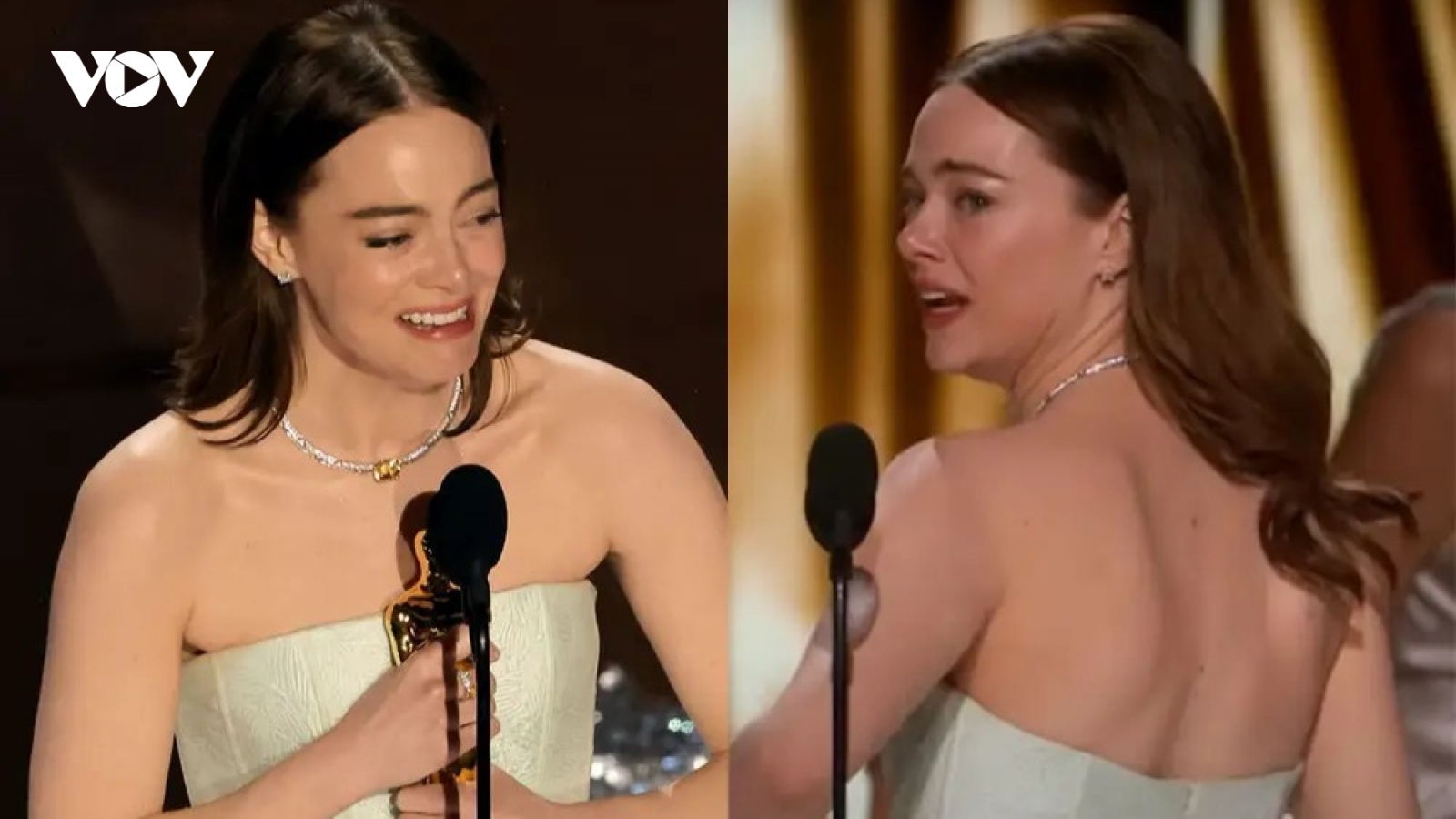 Emma Stone gặp sự cố về trang phục trên sân khấu Oscar