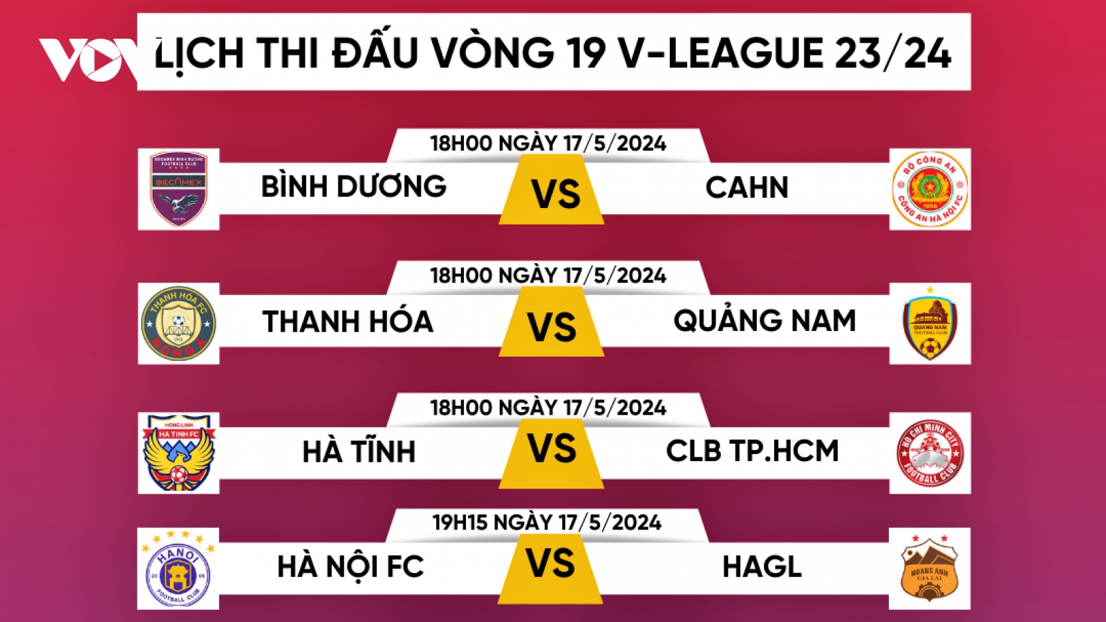 Lịch thi đấu vòng 19 V-League 2023/2024: HAGL và Nam Định gặp khó