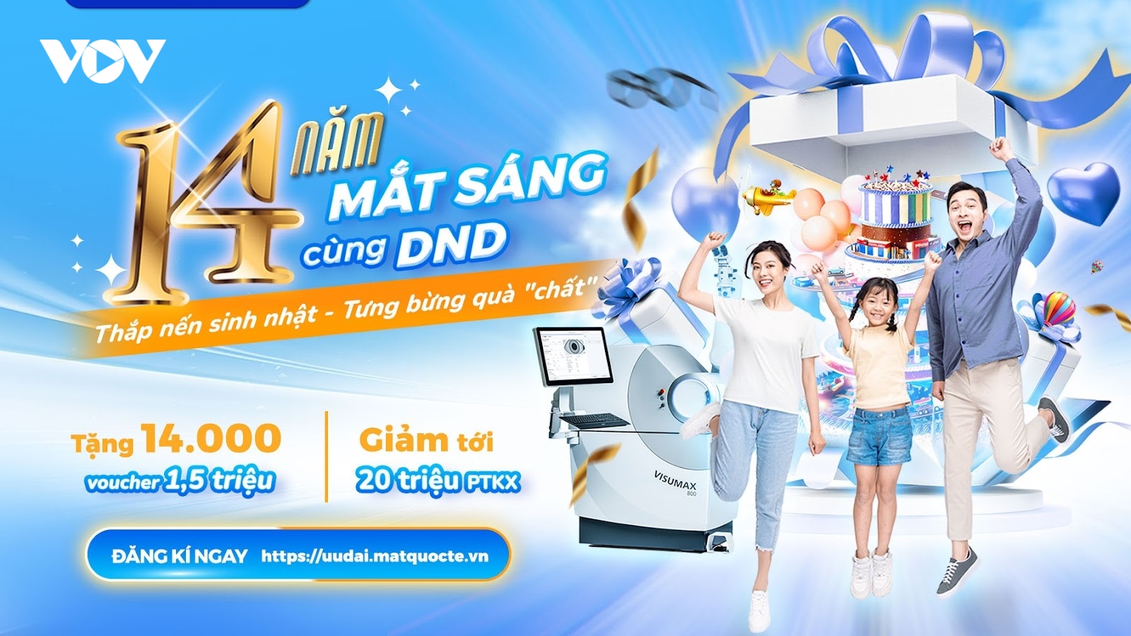 Mừng sinh nhật 14 tuổi - Bệnh viện Mắt Quốc tế DND tung 14.000 voucher "tháo kính"