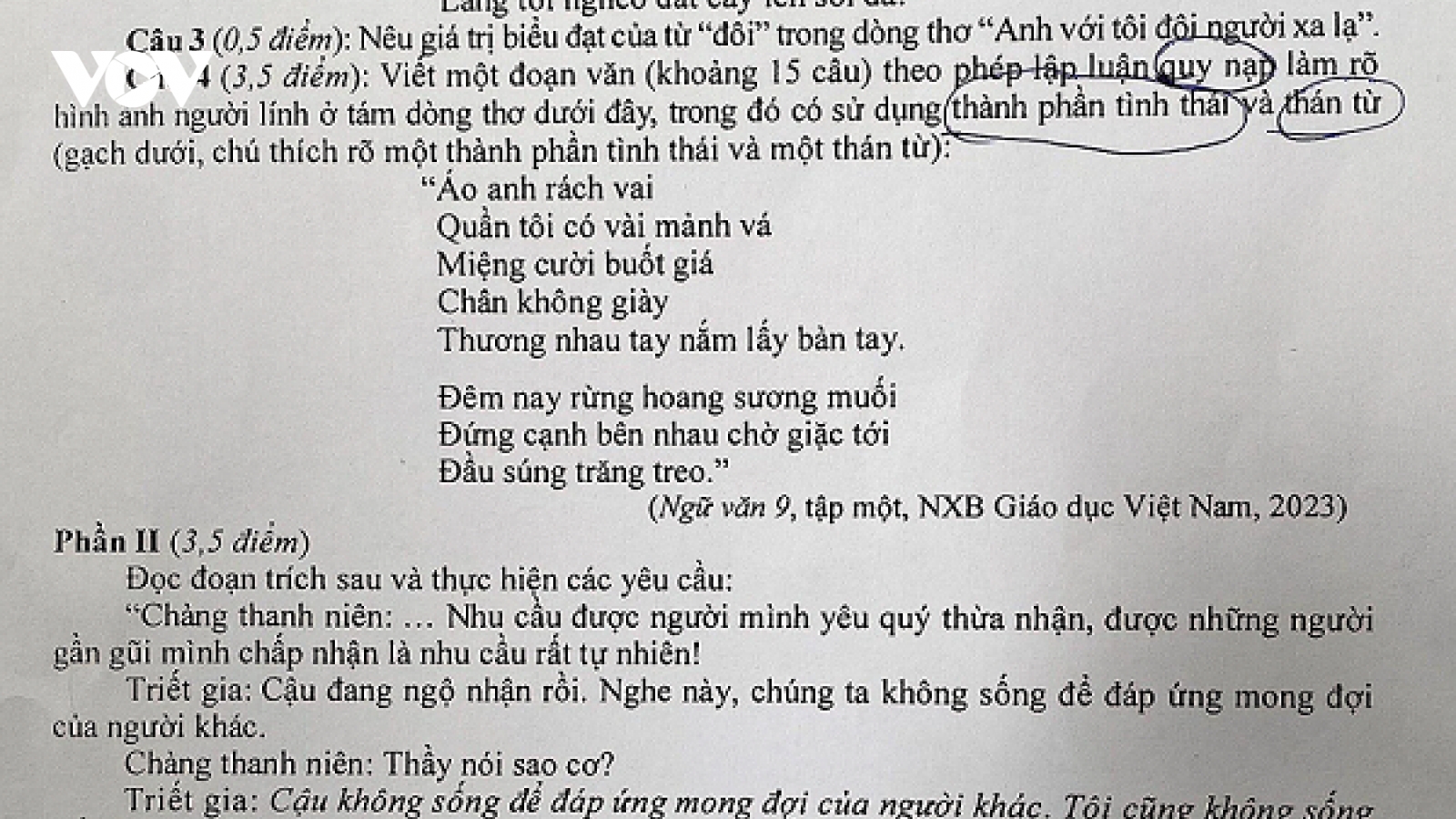 Đề thi chính thức môn Ngữ văn kỳ thi lớp 10 ở Hà Nội năm 2024
