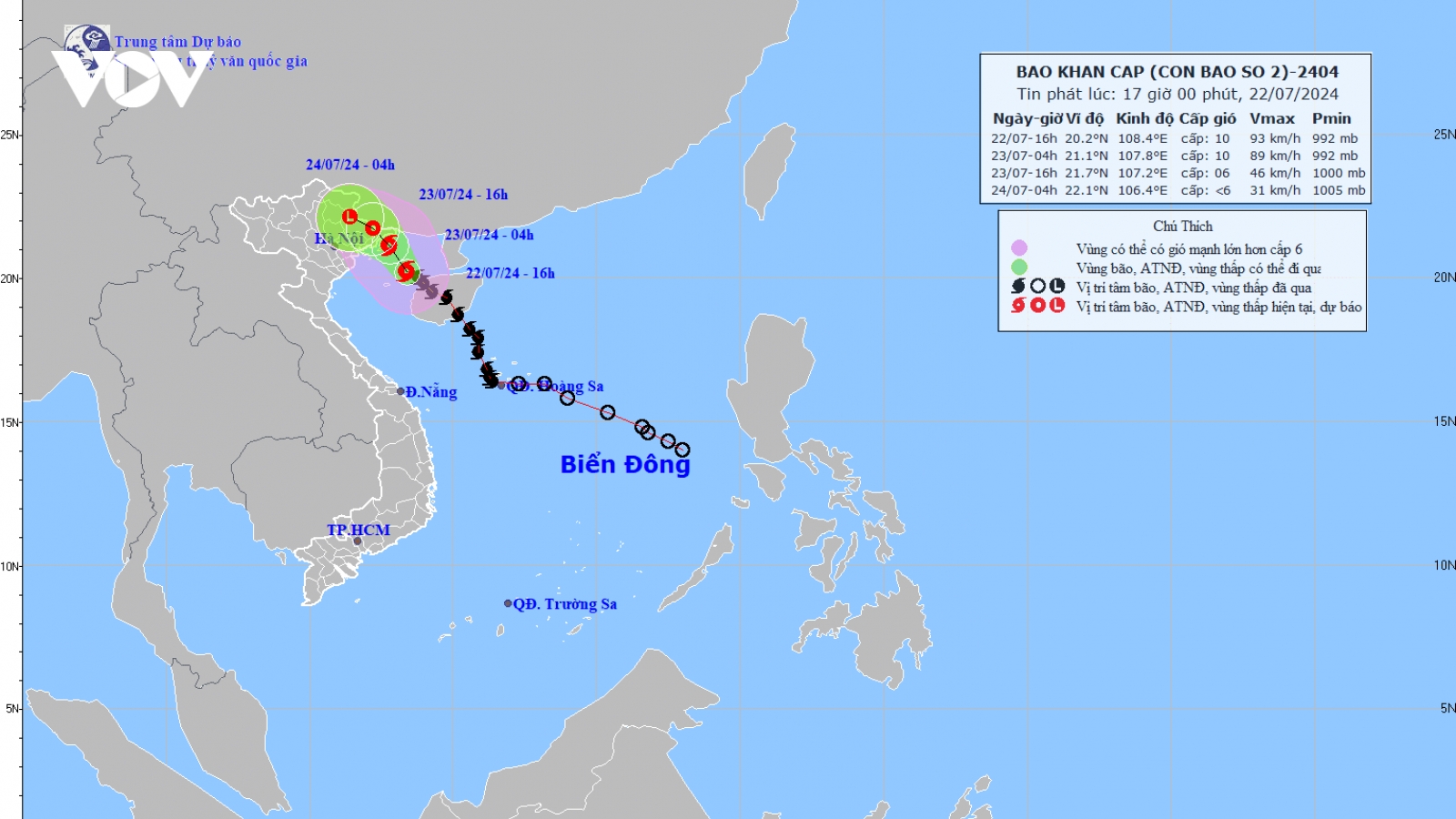 Bão số 2 cách Quảng Ninh-Hải Phòng khoảng 170km về phía Đông Đông Nam