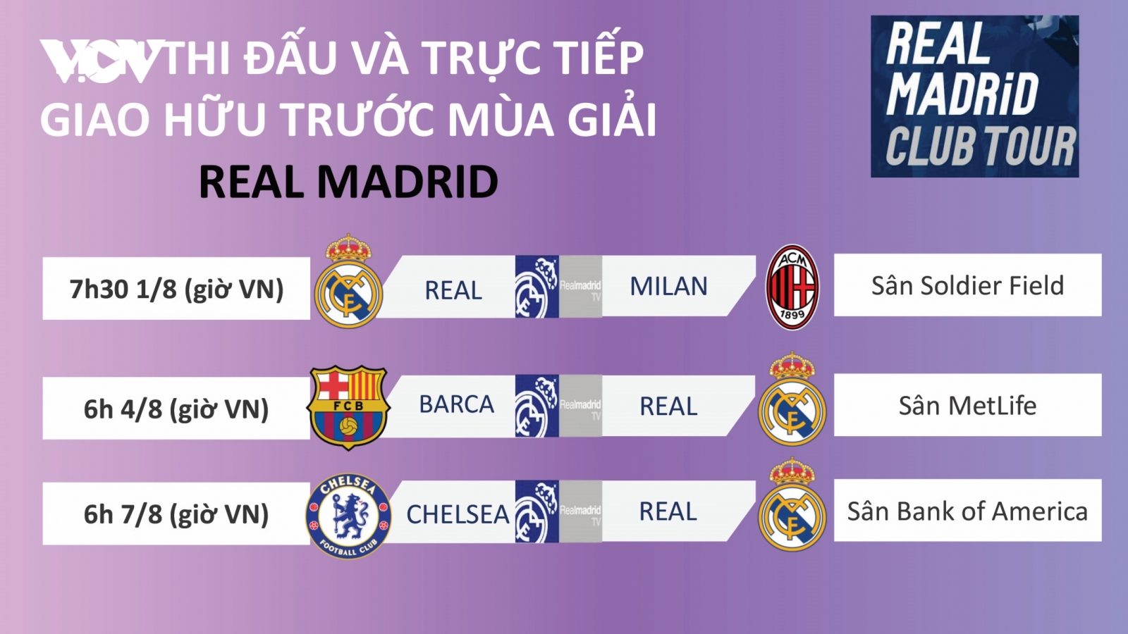 Lịch thi đấu và trực tiếp các trận giao hữu Hè 2024 của Real Madrid