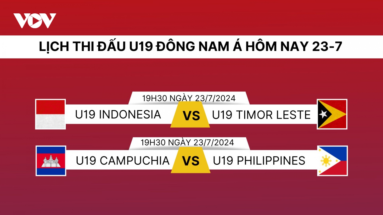 Lịch thi đấu và trực tiếp U19 Đông Nam Á 2024 hôm nay 23/7