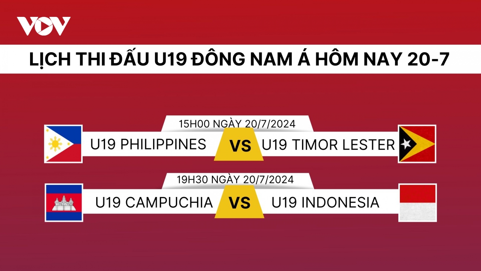 Lịch thi đấu và trực tiếp U19 Đông Nam Á 2024 hôm nay 20/7