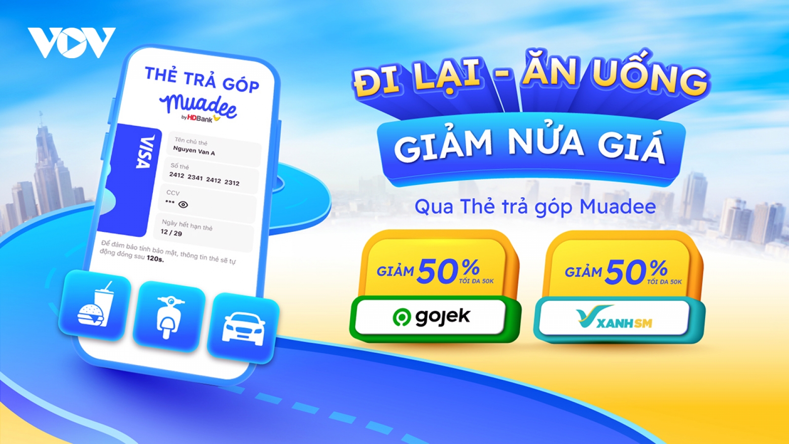 Giảm 50% trên Gojek và Xanh SM khi dùng thẻ trả góp Muadee
