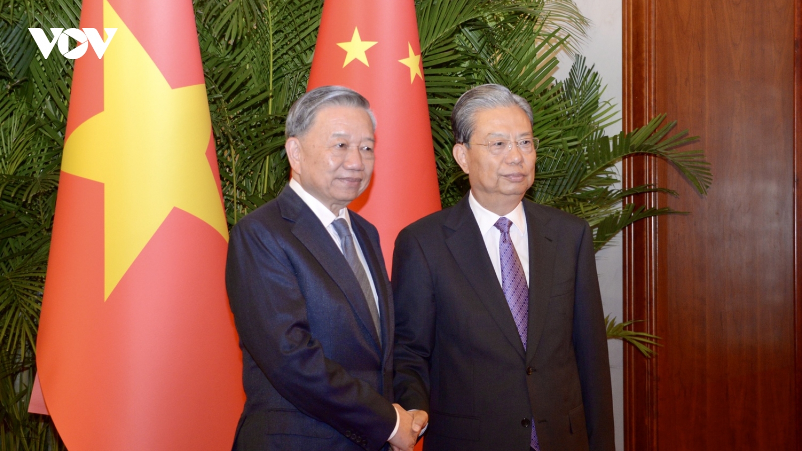 Tổng Bí thư, Chủ tịch nước Tô Lâm hội kiến Ủy viên trưởng Ủy ban Thường vụ Nhân đại Toàn quốc Trung Quốc Triệu Lạc Tế