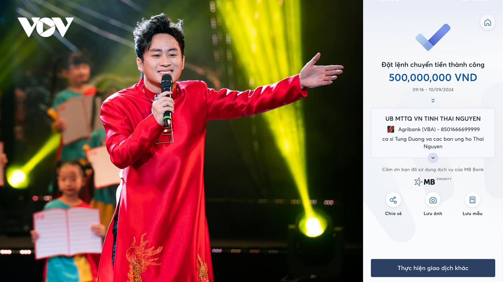 Tùng Dương ủng hộ 500 triệu đồng cho bà con vùng lũ Thái Nguyên