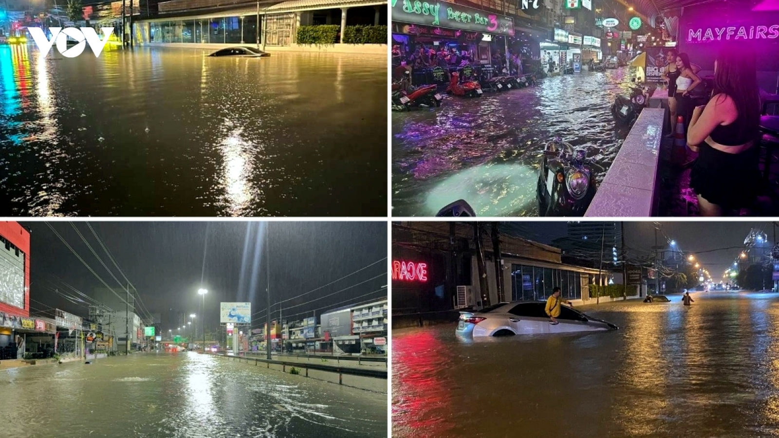 Phố ngập lụt như sông ở Pattaya, Thái Lan cảnh báo mưa lũ trên diện rộng
