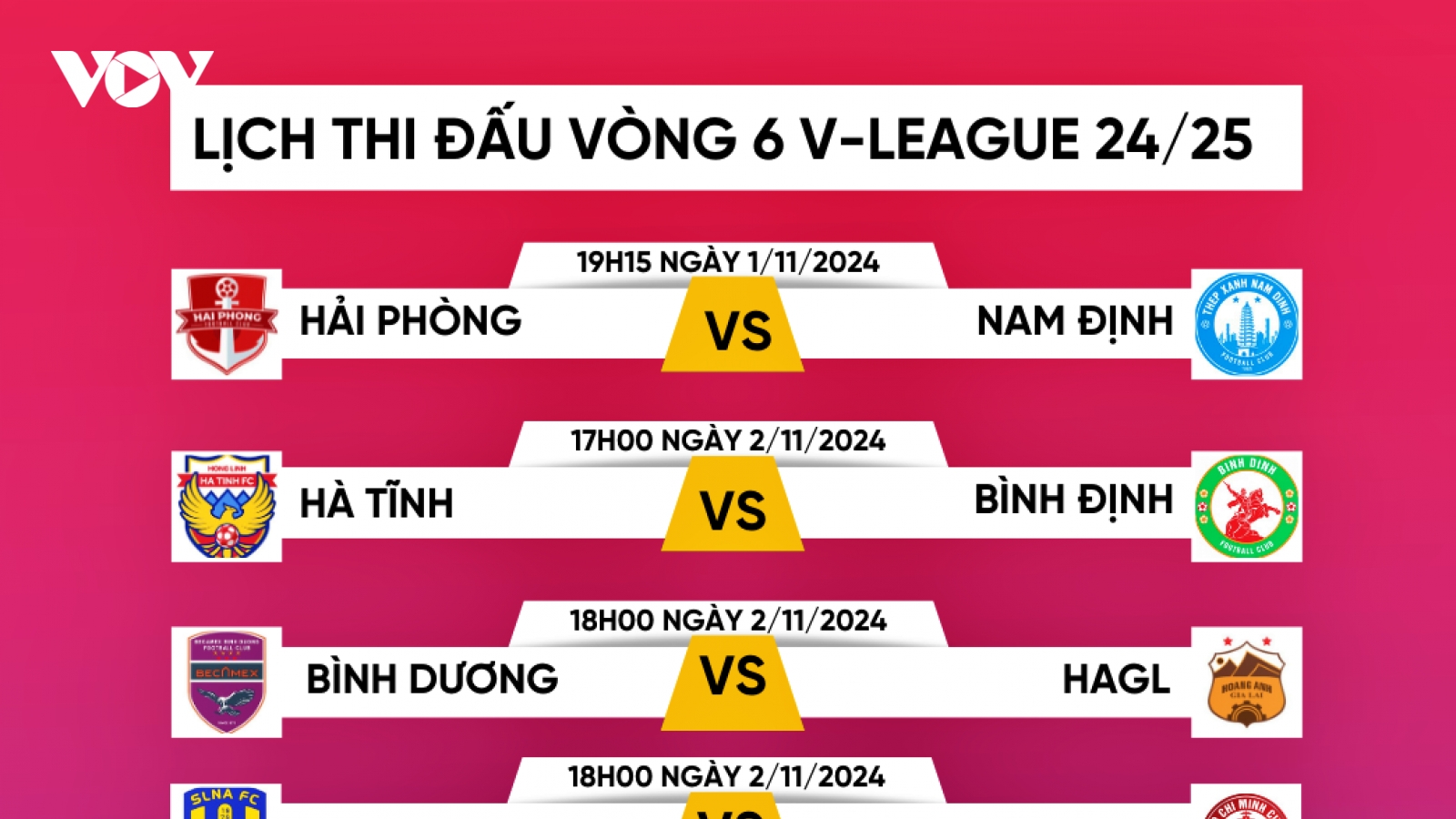 Lịch thi đấu và trực tiếp vòng 6 V-League 24/25: HAGL và Hà Nội FC gặp khó