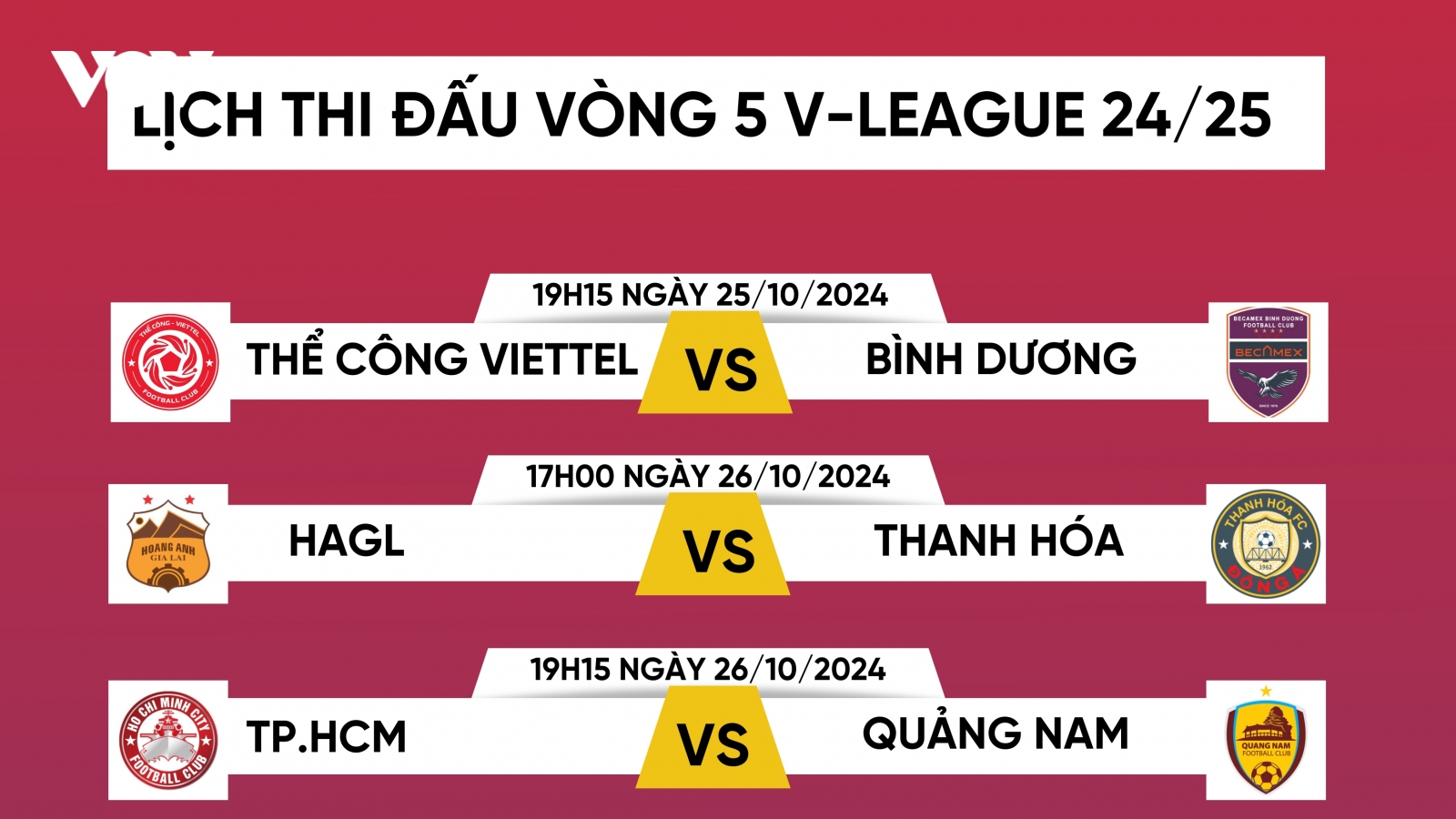 Lịch thi đấu vòng 5 V-League 2024/2025 có điều chỉnh nhẹ