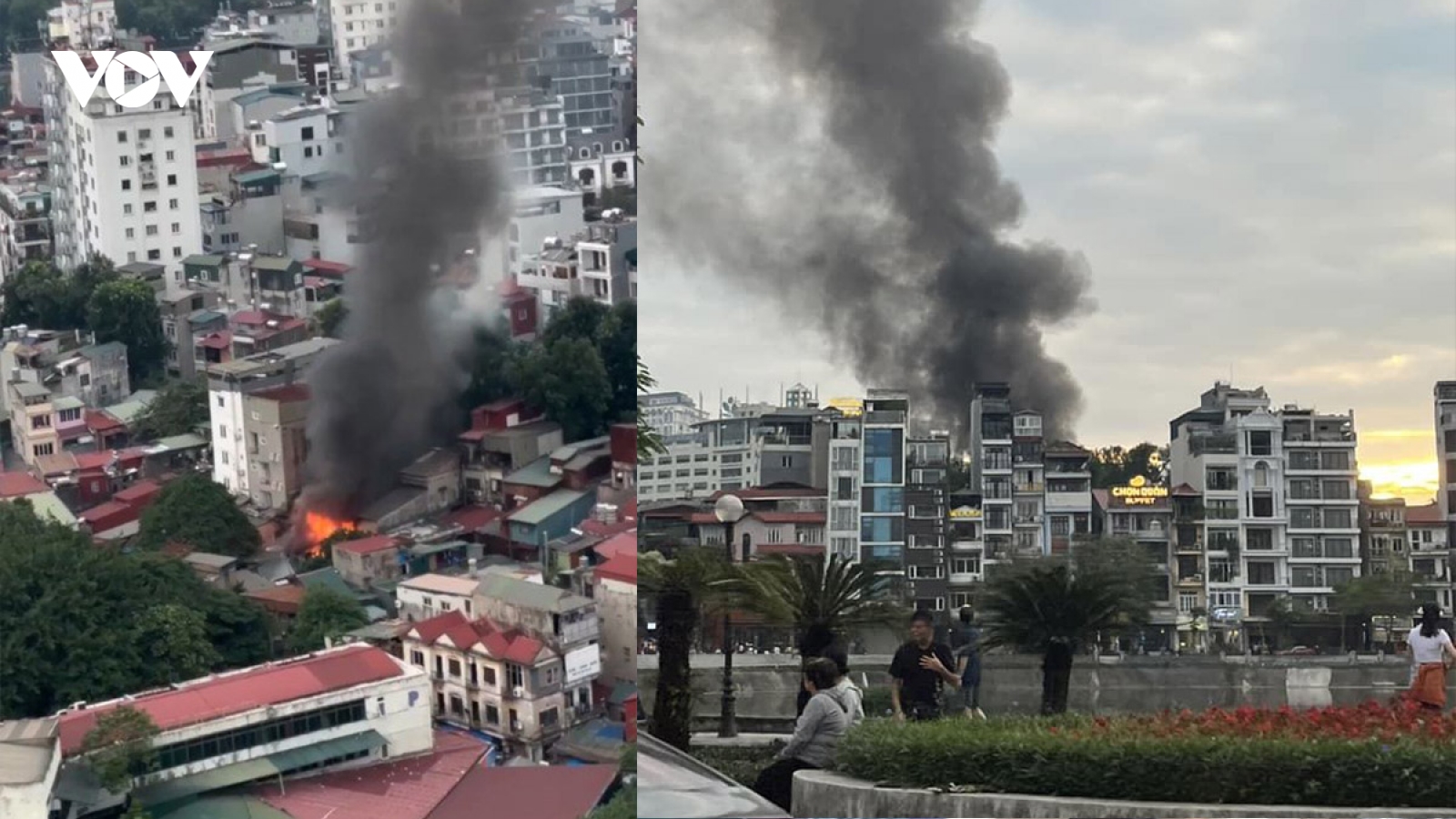 Cháy ngùn ngụt tại cửa hàng bán đồ gỗ trên đường Đê La Thành, Hà Nội