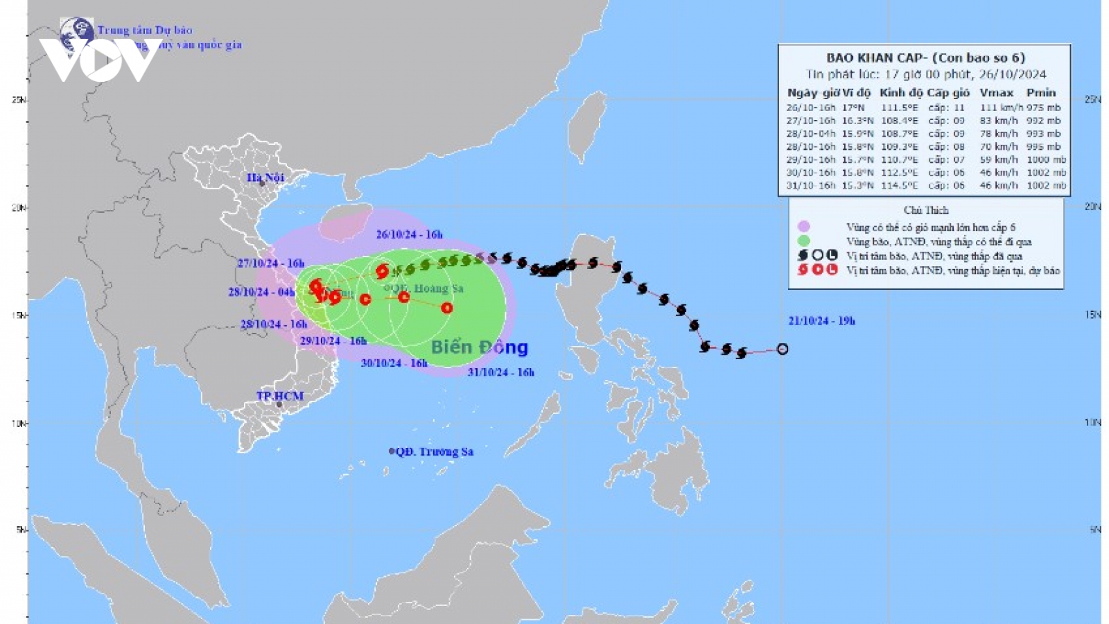 Bão số 6 đang tiến vào Đà Nẵng, gây mưa to nhiều nơi vào tối nay (26/10)