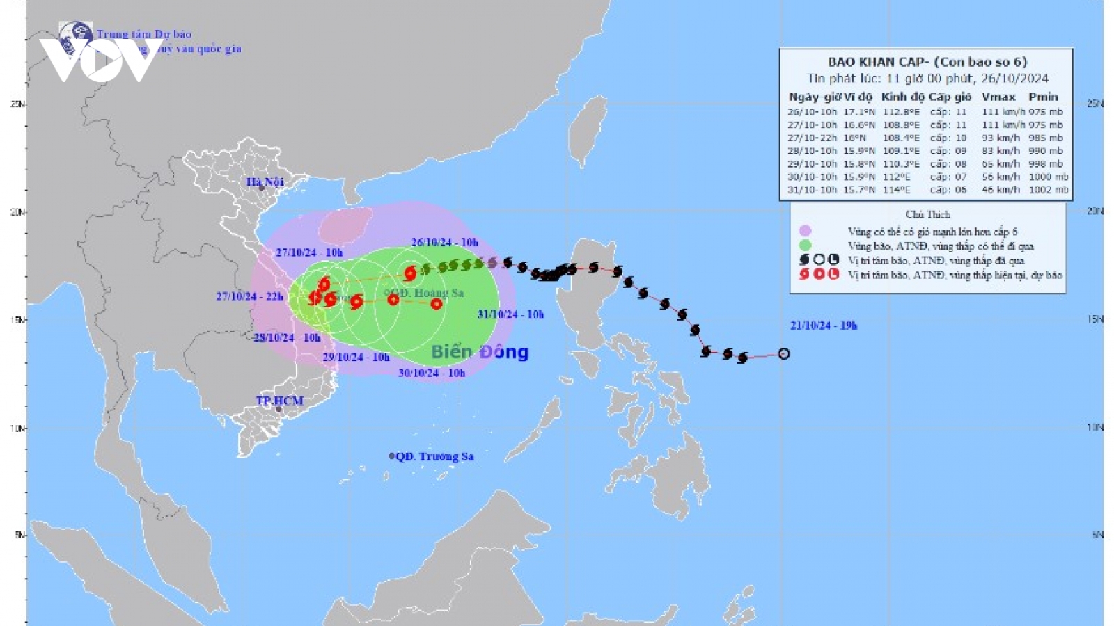 Bão số 6 đang cách Đà Nẵng khoảng 510km về phía Đông Đông Bắc