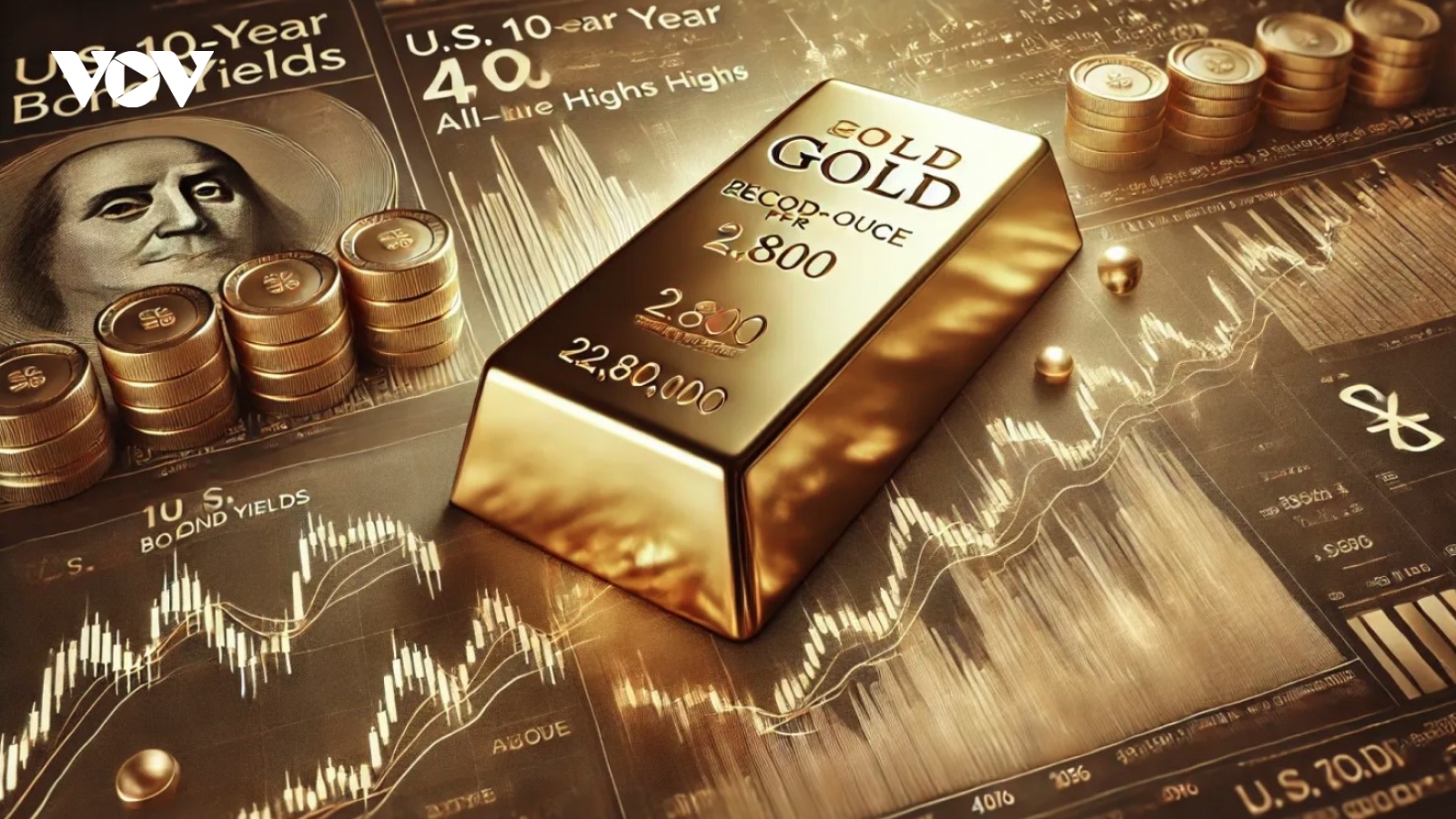 Giá vàng thế giới lập kỷ lục mới, tiến gần mốc 2.800 USD/ounce