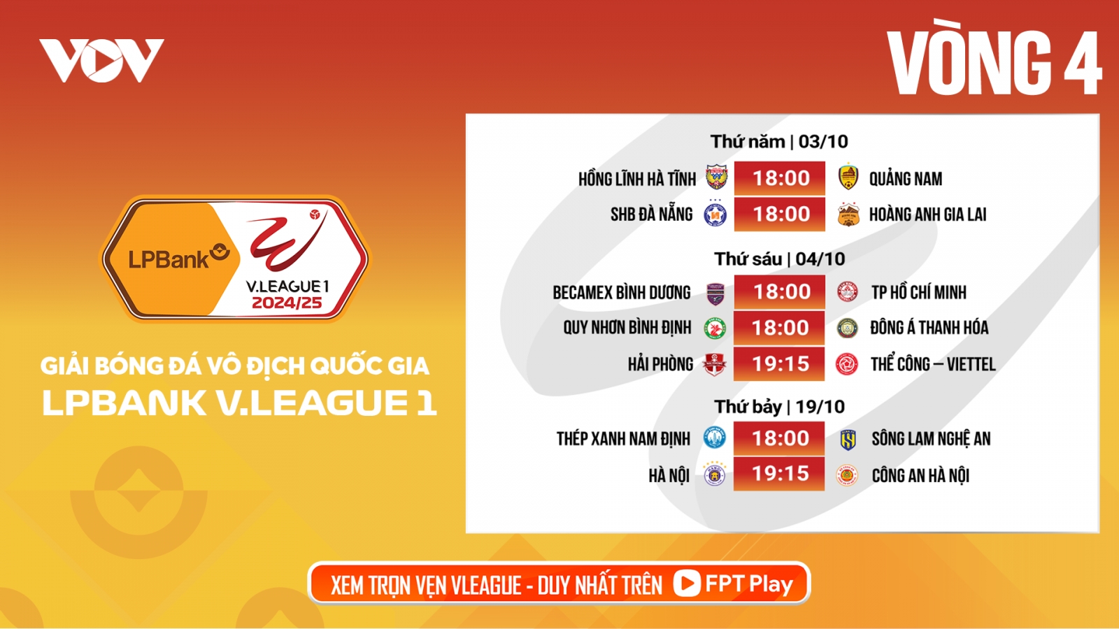 Lịch thi đấu và trực tiếp vòng 4 V-League 24/25: HAGL dễ thở, Hà Nội FC gặp CAHN