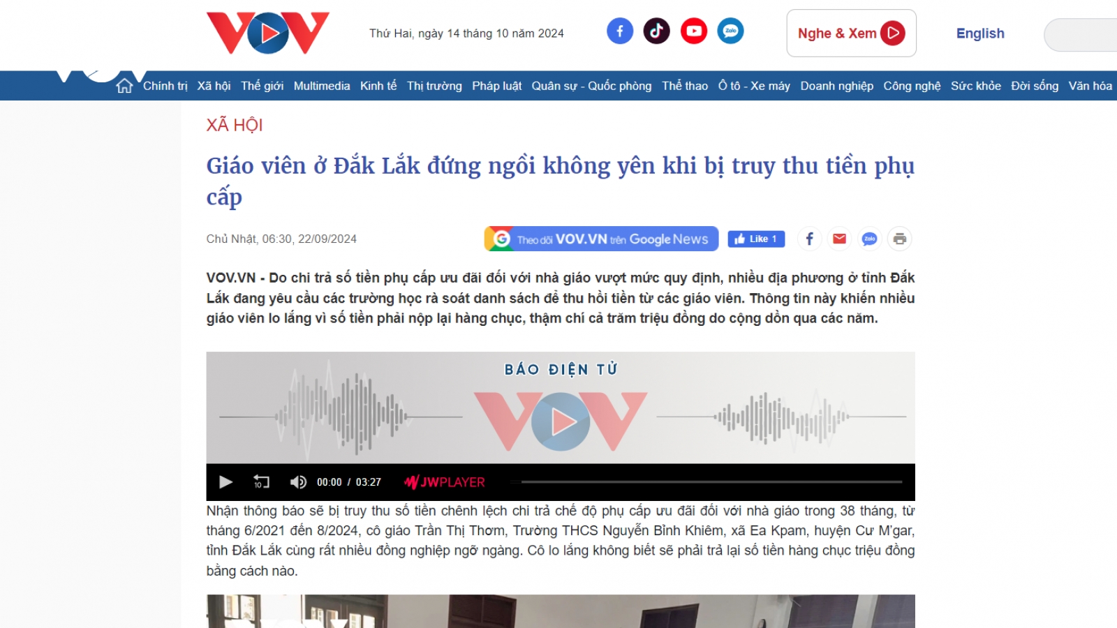 Sở TT&TT tỉnh Đắk Lắk phản hồi thông tin đăng trên Báo Điện tử VOV