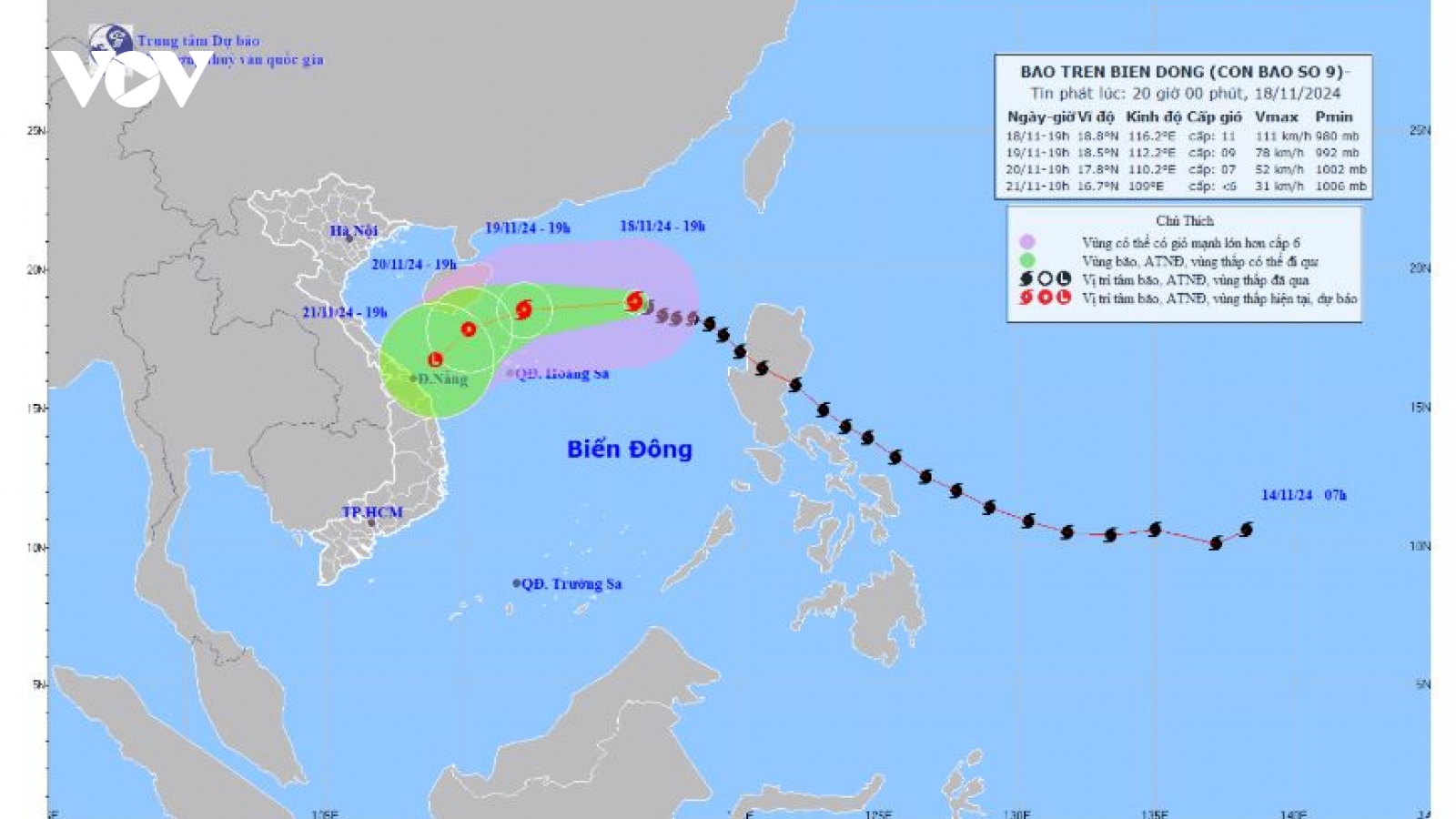 Bão số 9 mạnh cấp 11, giật cấp 14, cách quần đảo Hoàng Sa khoảng 480km
